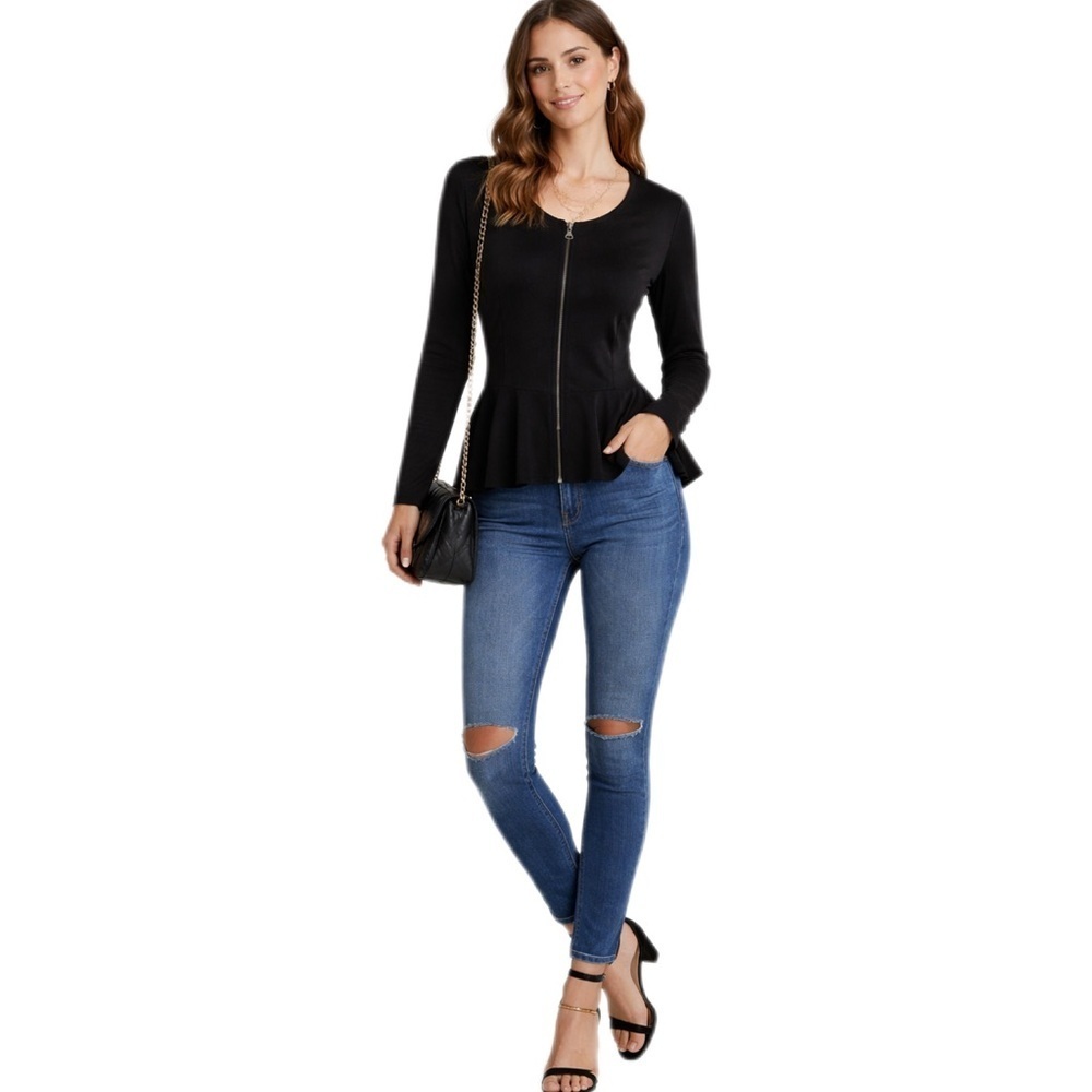 Style & Co Black Faux Suede Peplum Jacket Size MP Whimsygoth Dark Romantic